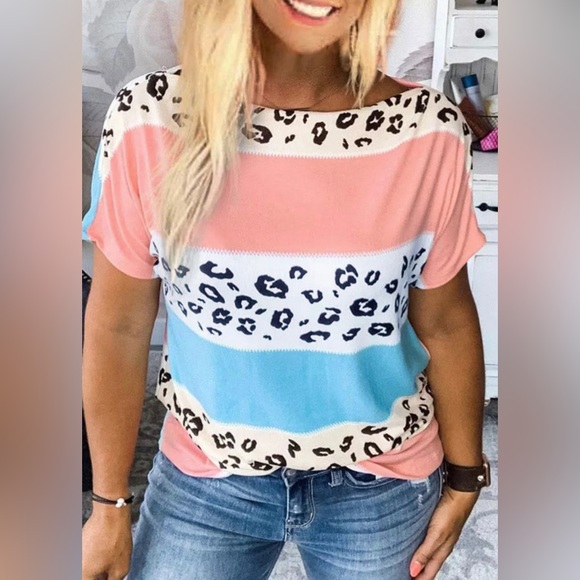 Leopard Boat Neck Short Sleeve Top - Picture 2 of 5